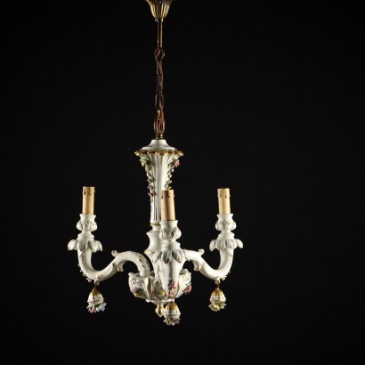 Lustre en Style Rococo Porcelaine Capodimonte Italie XXe Siècle