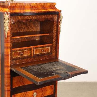 Ancient Rococo Style Secrétaire Ebony Veneered Maple Burl XX Century