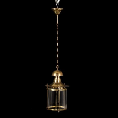 Ancient Circular Lantern Handblown Glass Italy '900 Lamps Brass