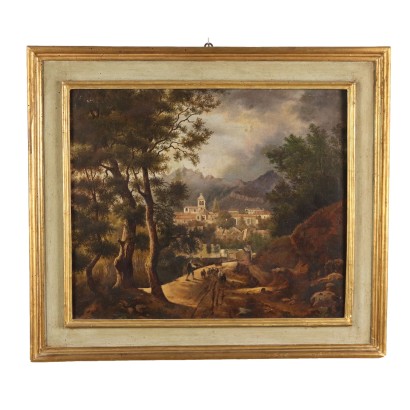 Tableau Ancien Paysage Giacomo Micheroux '800 Huile sur Toile