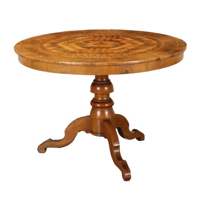 Antiker Runder Tisch aus Ulmen Louis Philippe Italien des XIX Jhs