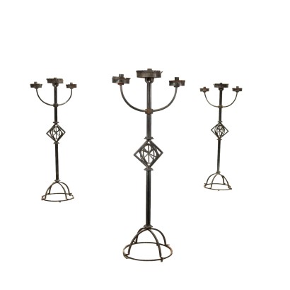 antiques, candlestick, antique candlesticks, antique candlestick, antique Italian candlestick, antique candlestick, neoclassical candlestick, 19th century candlestick, Group of Three Iron Torcieri