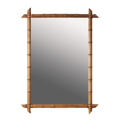 Miroir Ancien Murale Italie '900 Cadre Érable Gravé Bambou