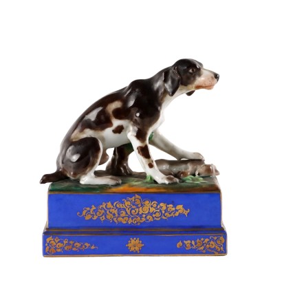 antigüedades, ceramica, antigüedades de ceramica, ceramica antigua, ceramica italiana antigua, ceramica antigua, ceramica neoclasica, ceramica del siglo XIX, Pisapapeles de porcelana con Perro de C