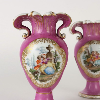 Vases Anciens Porcelaine KPM Allemagne \'800 Rose Décorations Or