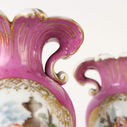 Vases Anciens Porcelaine KPM Allemagne \'800 Rose Décorations Or