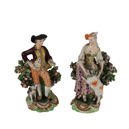 Ancient Porcelain Sculptures Europe '800 Multi-Colored Painted Ceramic