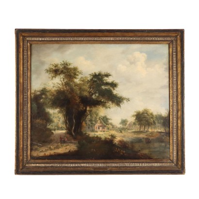 Ancient Painting Landscape '700 Painting Oil on Canvas Framed Painting