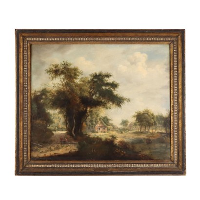 Tableau Ancien Paysage \'700 Peinture Huile sur Toile Cadre