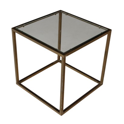 Vintage Coffee Table Italy 70s-80s Brass Glass Top Square Table