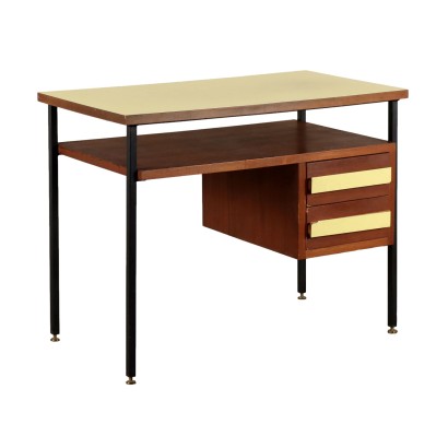 Vintage Desk Italy 1960s Veneered Wood Enameled Metal