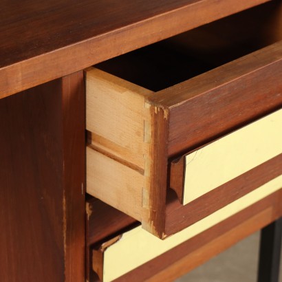 Vintage Desk Italy 1960s Veneered Wood Enameled Metal