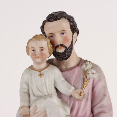 Ancient Sculpture St. Joseph in Case Italy \'900 Colored Porcelain