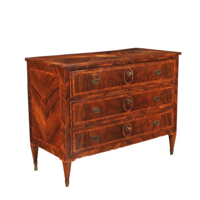 Ancient Chest of Drawers Louis XVI Piacenza \'700 Veneered Wood Bronze