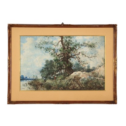 Tableau Ancien Paysage Giuseppe Gabani Aquarelle sur Papier \'800