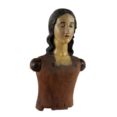 Buste Ancien Féminin Mannequin Italie \'800 Sculpture Bois Laqué