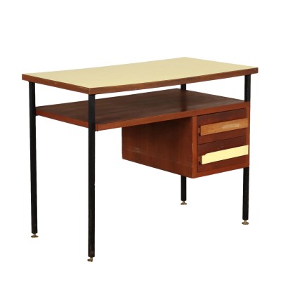 Bureau Vintage Tiroirs Latéraux Bois Plaqué Teak Années 60