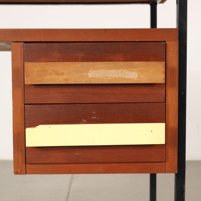 Bureau Vintage Tiroirs Latéraux Bois Plaqué Teak Années 60