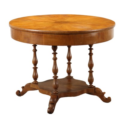 Ancient Round Table Louis Philippe Walnut Italy '800 Burl Feet