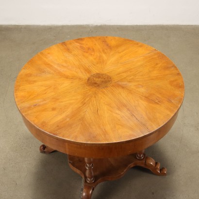 Ancient Round Table Louis Philippe Walnut Italy \'800 Burl Feet