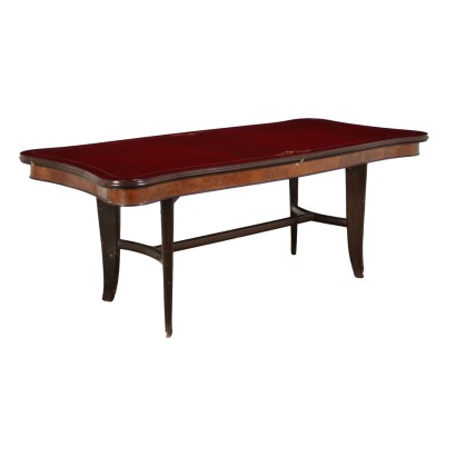 Table Vintage Italie Années 40 Bois Peint Ébène Plaqué Verre