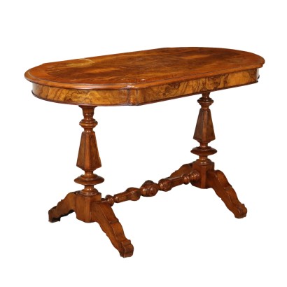 Ancient Table Umbertino Walnut Italy \'800 Veneered Burl Top