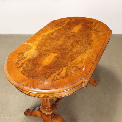 Table Ancienne Umbertino Noyer Italie \'800 Plaqué Plateau en Bruyère