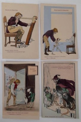 Le avventure di Pinocchio di C. Collodi 12 Cartoline in Fototipia a colori