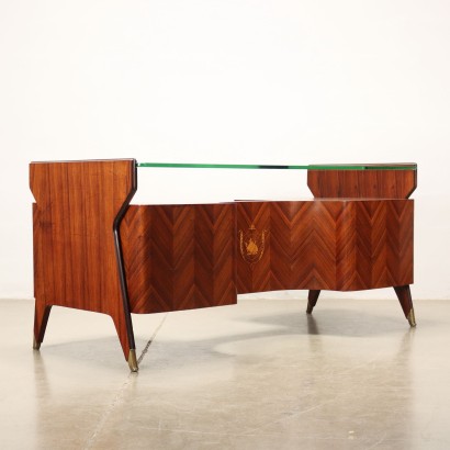 Design Schreibtisch Italien 1950er Jahre Furniertes Holz Glasplatte