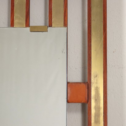 Vintage Wall Mirror Italy 1960s Teak Wood Brass Frame