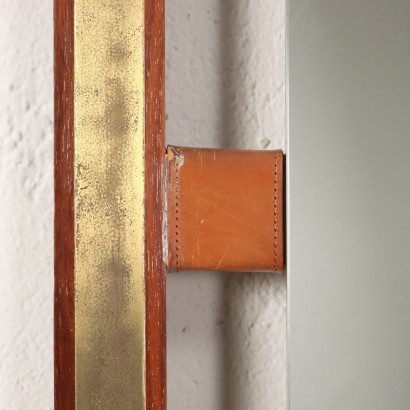 Miroir Vintage à Mur Italie Années 60 Bois Teck Cadre Laiton