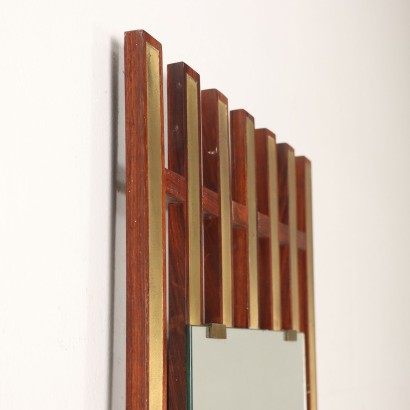 Miroir Vintage à Mur Italie Années 60 Bois Teck Cadre Laiton