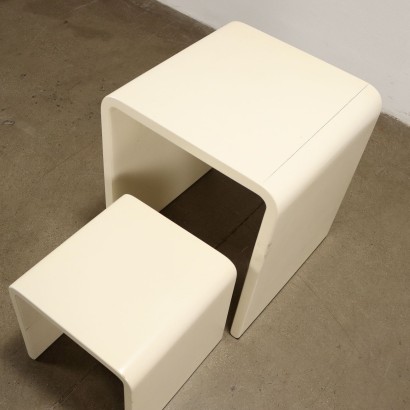 Bureau Vintage avec Tabouret Italie Années 60-70 Bois Laqué et Courbé