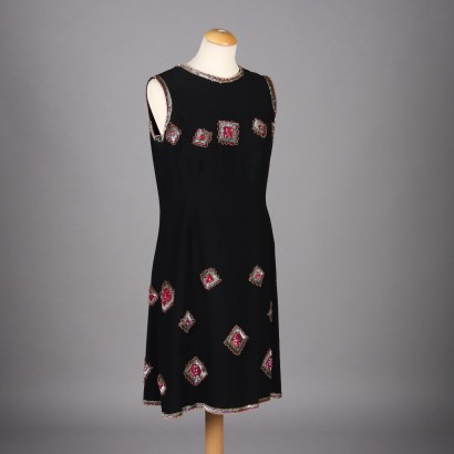 Vintage Schwarzes Kleid Paillettes Gr. M/L Stoff 1960er Jahre