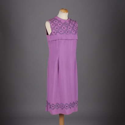 Vintage Cocktail Dress Lilac Silk Embroideries Size 14/18 1960s