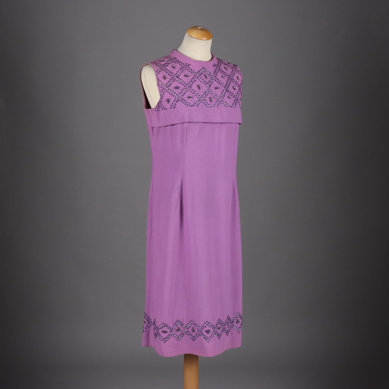 Abito Vintage Tubino Lilla Ricami Seta Taglia M L Italia Anni 60 Fiori