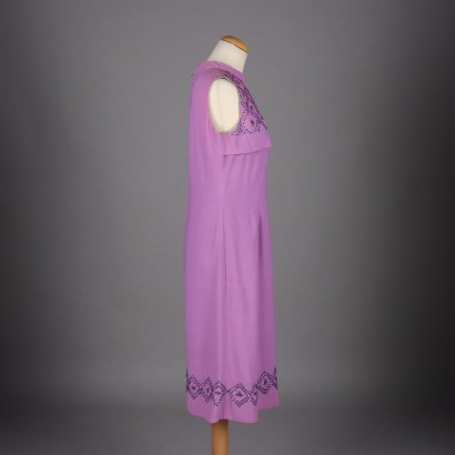 Robe Vintage de Cocktail Lilas Soie Taille M/L Italie Années 60 Fleurs