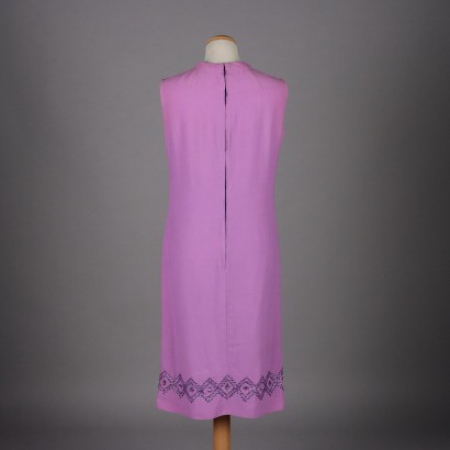 Vintage Cocktail Dress Lilac Silk Embroideries Size 14/18 1960s