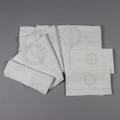 Drap Double Vintage Taies d'Oreiller Lin Décorations Fleurs Blanc '900