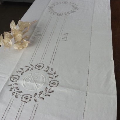 Vintage Double Bed Sheet Pillowcases Flax Flower Decorations White