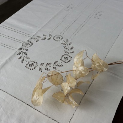 Vintage Double Bed Sheet Pillowcases Flax Flower Decorations White