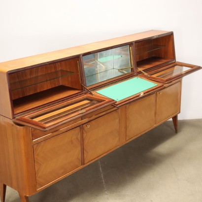 Vintage Cupboard Cabinet 1950s Veneered Wood Flap Glass