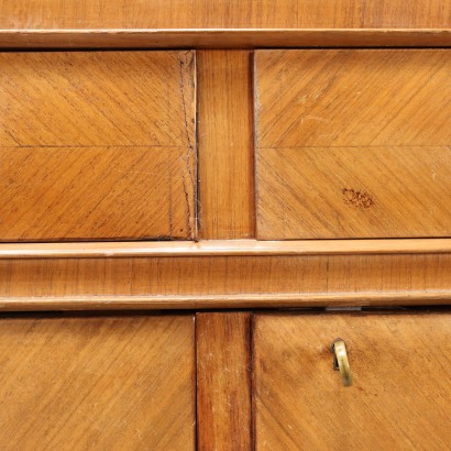 Vintage Cupboard Cabinet 1950s Veneered Wood Flap Glass