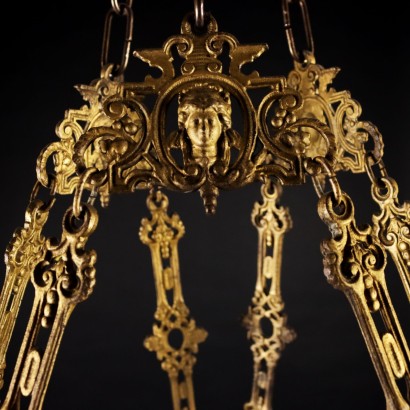 Lustre Ancien Art Nouveau Bronze Doré Italie \'900 10 Lumières Verre