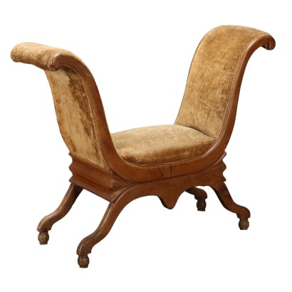 Antiker Kurulischer Stuhl Mahagoni Italien '800 Gepolsterte Sitze
