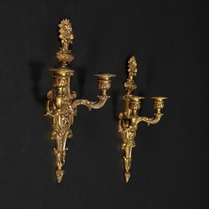 Ancient Neoclassical Wall Lamps Italy \'900 Gilded Bronze Decorations