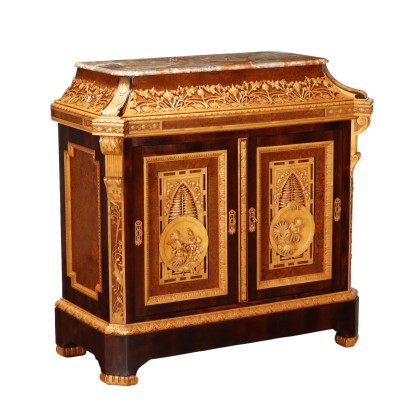 Buffet Ancien Art Nouveau Pogliani Lombardie '800 Bois Gravé Érable