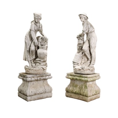 antigüedades, estatuas, estatuas antiguas, estatuas antiguas, estatuas italianas antiguas, estatua antigua, estatua neoclásica, estatua del siglo XIX, Par de estatuas Popolani