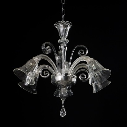 Lustre Ancien Murano '900 Verre 5 Lumières Métal