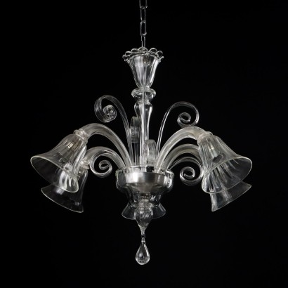 Ancient Murano Chandelier \'900 Blown Glass 5 Lights Metal